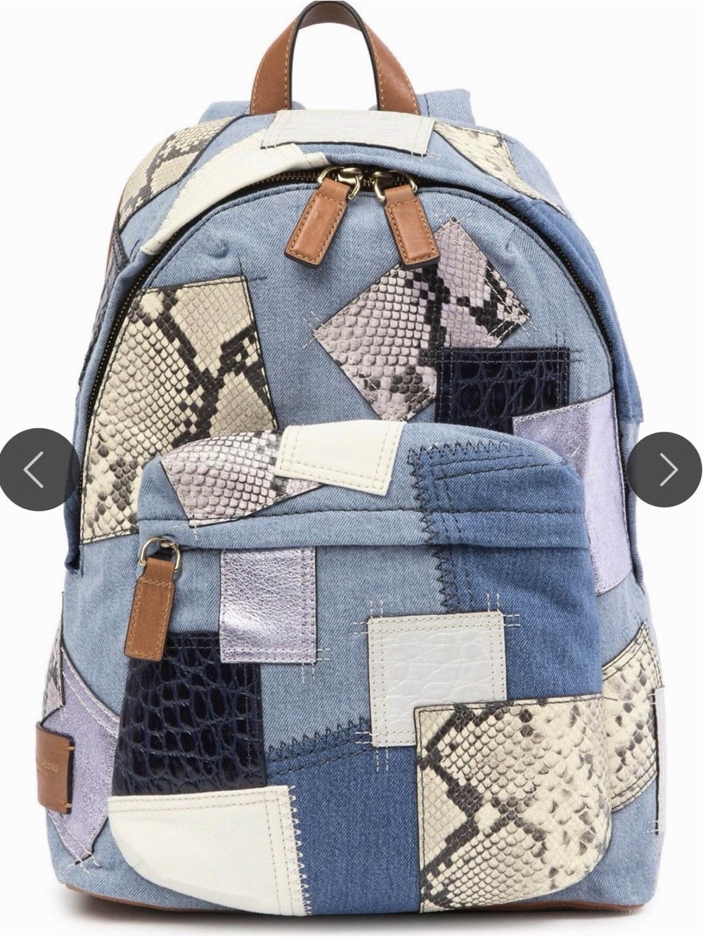Marc Jacobs Patchwork Denim & Snake Print Backpack with Brown Leather Trim